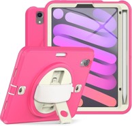 NIKCORP Zaštitna maska za iPad Mini 6 8,3" s rotirajućim stalkom držačem za ruku i naramenicom, roza